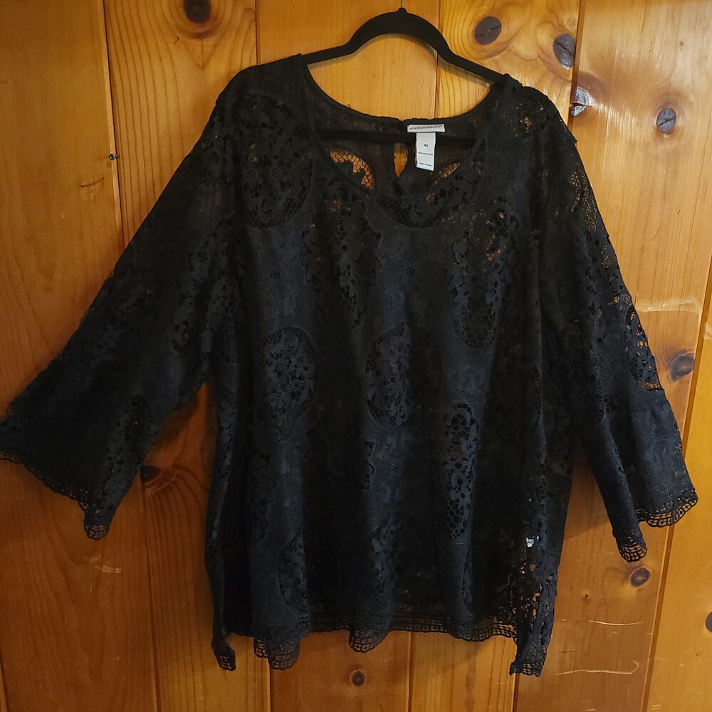 Catherines 3X Black Lace Blouse Plus Size